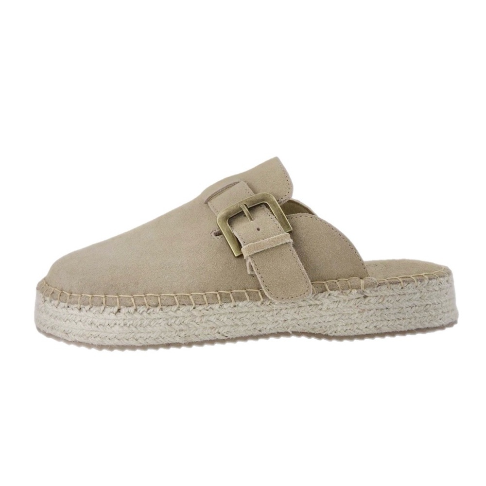 NEW Haute Hippie Aria 100% Suede Buckle Espadrille Tan Slip-On Mule Clogs US 9.5 - Picture 13 of 15
